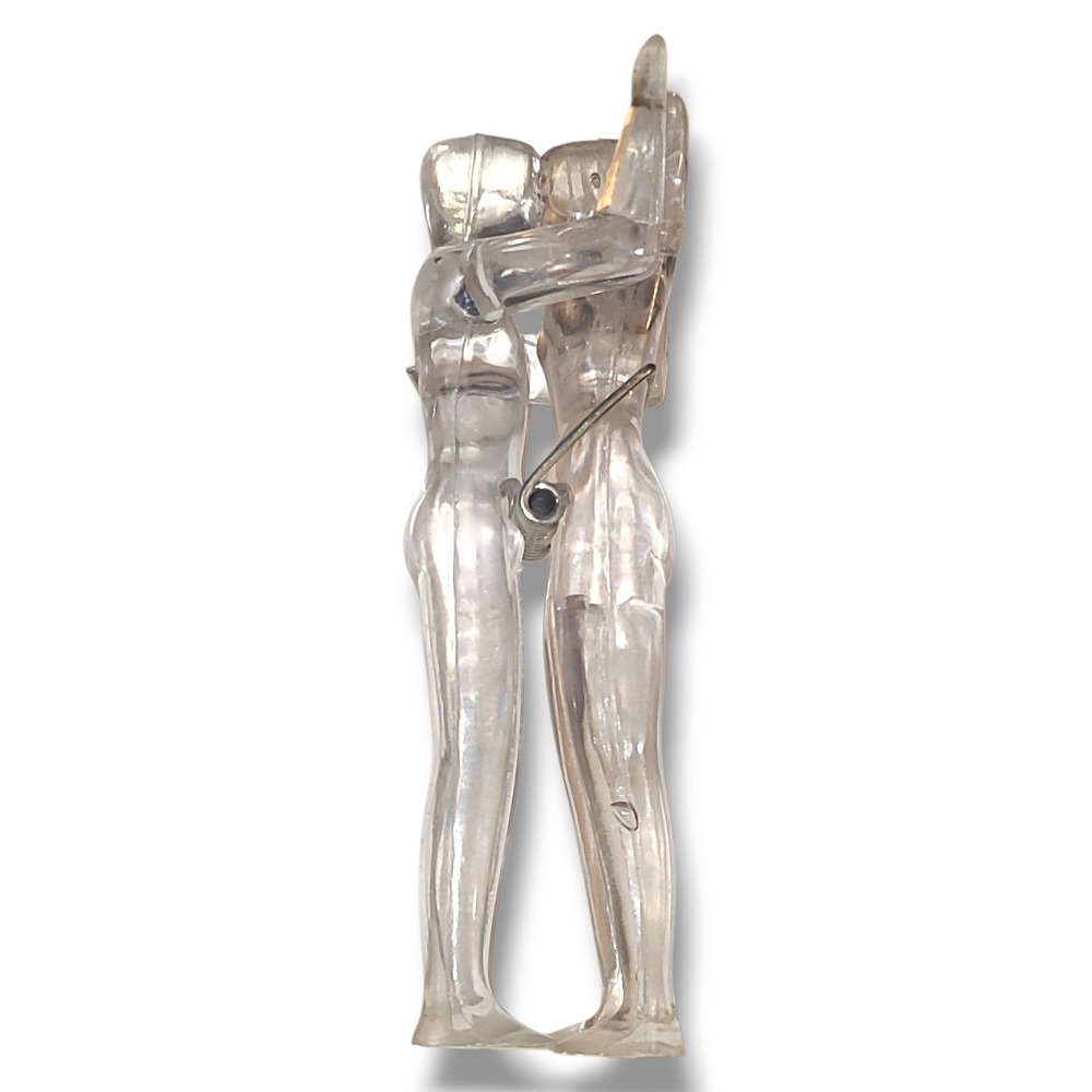 Vintage Clear Lucite Naughty Lovers Jumbo Paper Clip Clamp Hong Kong